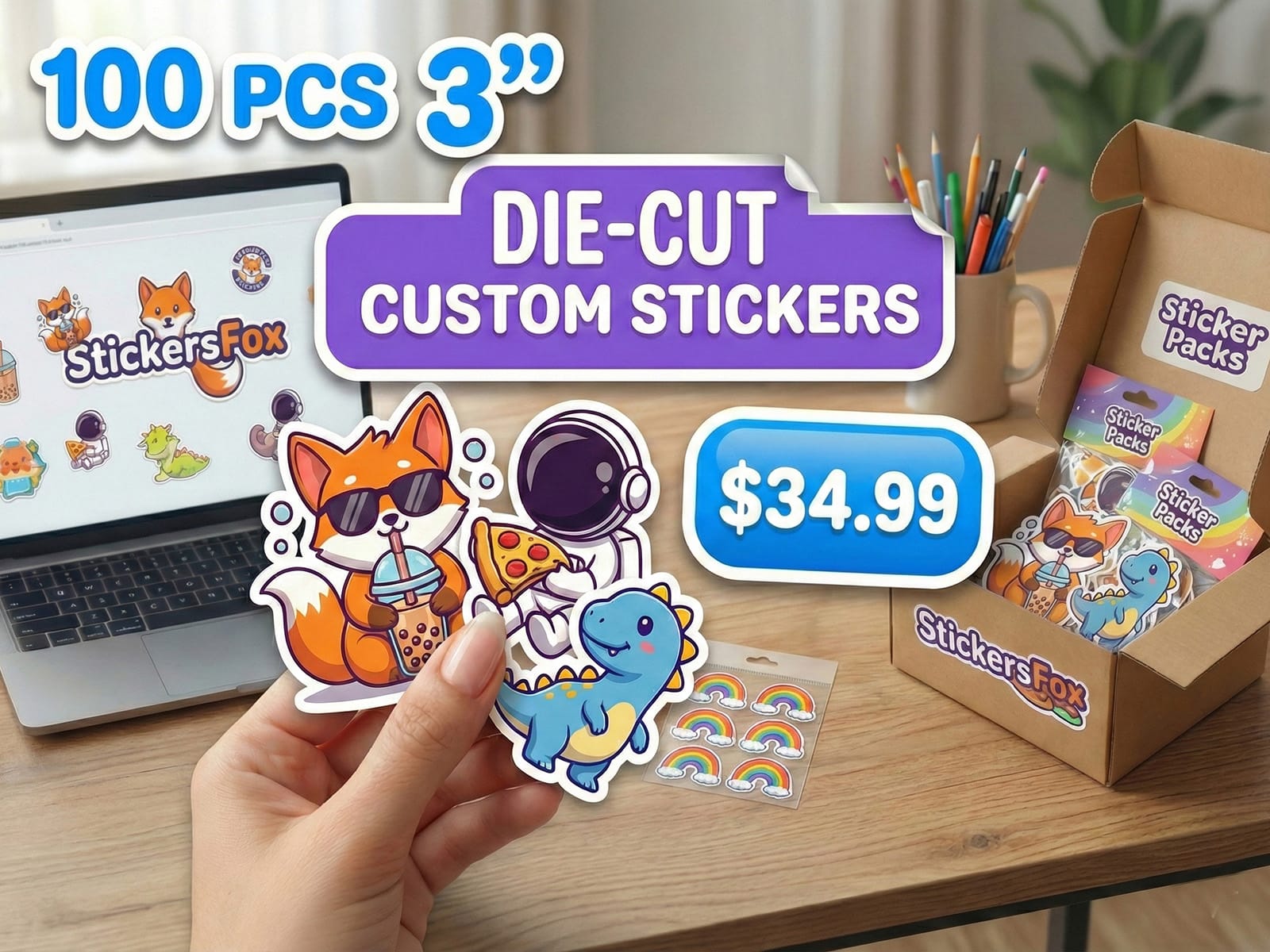 100 custom 3″ stickers $34.99