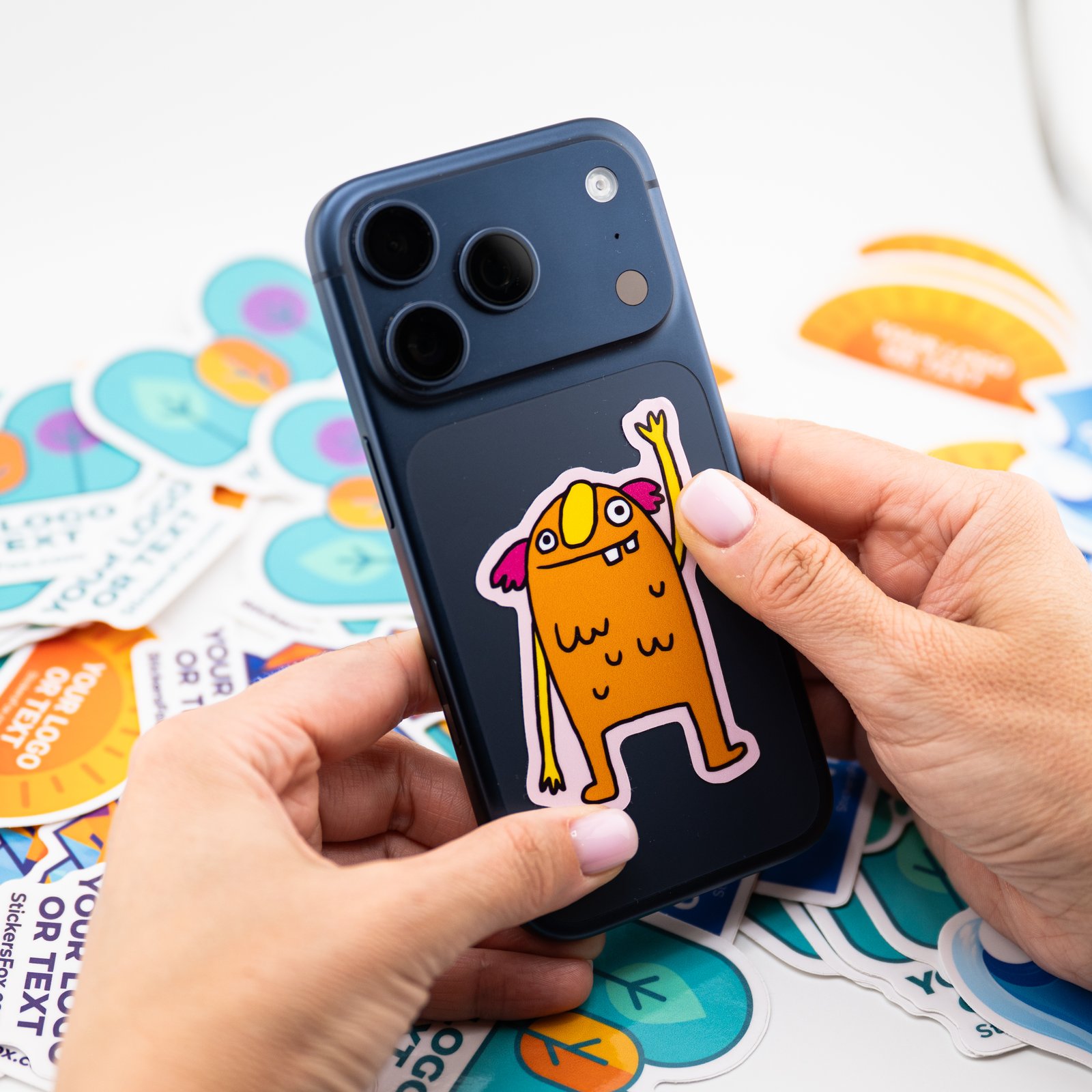 Custom die-cut sticker on a phone case