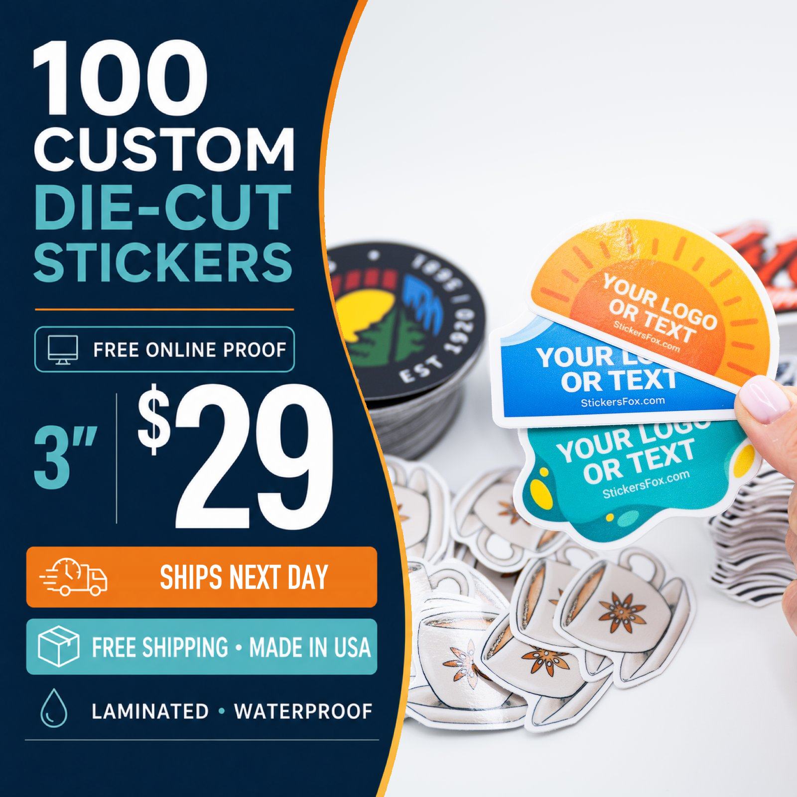 100 Custom Die Cut Stickers 3 Inch 29 Usd Ships Next Day